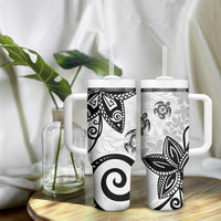 Polynesia Tumbler With Handle White Tribal Turtle Floral Pattern
