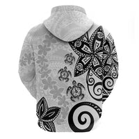 Polynesia Zip Hoodie White Tribal Turtle Floral Pattern