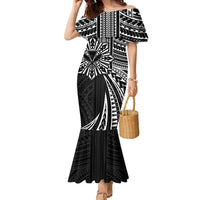 Hawaii And Philippines Family Matching Mermaid Dress and Hawaiian Shirt Kanaka Maoli With Tribal Sun Together Black