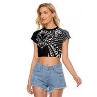 Hawaii And Philippines Raglan Cropped T Shirt Kanaka Maoli With Tribal Sun Together Black LT05 Female Black - Polynesian Pride
