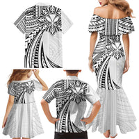 Hawaii And Philippines Family Matching Mermaid Dress and Hawaiian Shirt Kanaka Maoli With Tribal Sun Together White