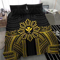 Hawaii And Philippines Together Bedding Set Polynesian Pattern With Filipino Barong Gold