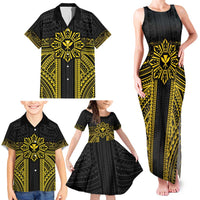 Hawaii And Philippines Together Family Matching Tank Maxi Dress and Hawaiian Shirt Polynesian Pattern With Filipino Barong Gold