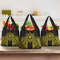 Hawaii And Philippines Together Grocery Bag Polynesian Pattern With Filipino Barong Gold LT05 3-pack One Size Gold - Polynesian Pride