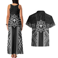 Hawaii And Philippines Together Couples Matching Tank Maxi Dress and Hawaiian Shirt Polynesian Pattern With Filipino Barong Black LT05 - Polynesian Pride