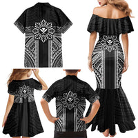 Hawaii And Philippines Together Family Matching Mermaid Dress and Hawaiian Shirt Polynesian Pattern With Filipino Barong Black