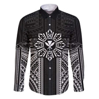 Hawaii And Philippines Together Family Matching Mermaid Dress and Hawaiian Shirt Polynesian Pattern With Filipino Barong Black