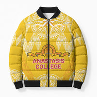 Personalised Anastasis College Bomber Puffer Jacket Tonga Ngatu Pattern LT05 Unisex Yellow - Polynesian Pride