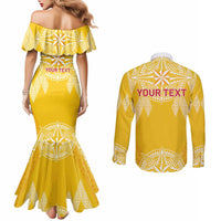 Personalised Anastasis College Couples Matching Mermaid Dress and Long Sleeve Button Shirt Tonga Ngatu Pattern LT05 - Polynesian Pride