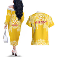 Personalised Anastasis College Couples Matching Off The Shoulder Long Sleeve Dress and Hawaiian Shirt Tonga Ngatu Pattern - Polynesian Pride