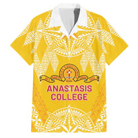 Personalised Anastasis College Family Matching Long Sleeve Bodycon Dress and Hawaiian Shirt Tonga Ngatu Pattern LT05 Dad's Shirt - Short Sleeve Yellow - Polynesian Pride