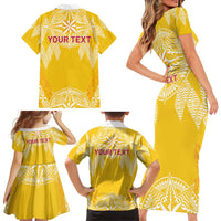 Personalised Anastasis College Family Matching Short Sleeve Bodycon Dress and Hawaiian Shirt Tonga Ngatu Pattern - Polynesian Pride