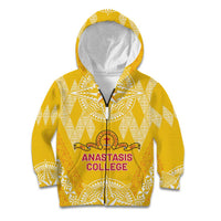 Personalised Anastasis College Kid Hoodie Tonga Ngatu Pattern LT05 Zip Hoodie Yellow - Polynesian Pride