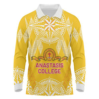 Personalised Anastasis College Long Sleeve Polo Shirt Tonga Ngatu Pattern LT05 Yellow - Polynesian Pride