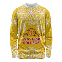 Personalised Anastasis College Long Sleeve Shirt Tonga Ngatu Pattern LT05 Unisex Yellow - Polynesian Pride