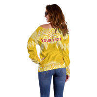 Personalised Anastasis College Off Shoulder Sweater Tonga Ngatu Pattern - Polynesian Pride
