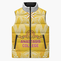 Personalised Anastasis College Sleeveless Puffer Jacket Tonga Ngatu Pattern LT05 Unisex Yellow - Polynesian Pride