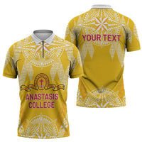 Personalised Anastasis College Zipper Polo Shirt Tonga Ngatu Pattern LT05 - Polynesian Pride