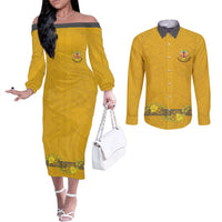 Tonga Anastasis College Couples Matching Off The Shoulder Long Sleeve Dress and Long Sleeve Button Shirt Tongan Ngatu Kupesi Pattern - Polynesian Pride