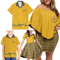 Tonga Anastasis College Family Matching Off Shoulder Short Dress and Hawaiian Shirt Tongan Ngatu Kupesi Pattern - Polynesian Pride