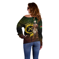 Personalised Vanuatu Custom Chiefs Day Off Shoulder Sweater Pig Tusk Simple Style LT05 - Polynesian Pride
