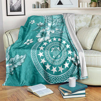 Cook Islands Blanket Teal Hibiscus And Stars
