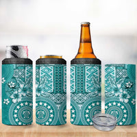 Cook Islands 4 in 1 Can Cooler Tumbler Teal Hibiscus And Stars