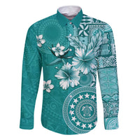 Cook Islands Family Matching Mermaid Dress and Hawaiian Shirt Teal Hibiscus And Stars
