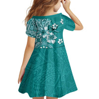 Cook Islands Family Matching Puletasi and Hawaiian Shirt Teal Hibiscus And Stars