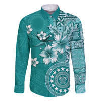 Cook Islands Family Matching Puletasi and Hawaiian Shirt Teal Hibiscus And Stars