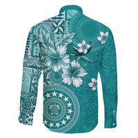 Cook Islands Family Matching Short Sleeve Bodycon Dress and Hawaiian Shirt Teal Hibiscus And Stars