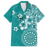 Cook Islands Family Matching Summer Maxi Dress and Hawaiian Shirt Teal Hibiscus And Stars