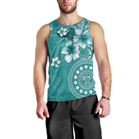 Cook Islands Men Tank Top Teal Hibiscus And Stars