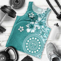 Cook Islands Men Tank Top Teal Hibiscus And Stars