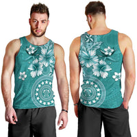 Cook Islands Men Tank Top Teal Hibiscus And Stars