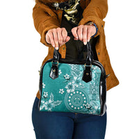 Cook Islands Shoulder Handbag Teal Hibiscus And Stars