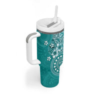 Cook Islands Tumbler With Handle Teal Hibiscus And Stars
