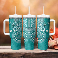 Cook Islands Tumbler With Handle Teal Hibiscus And Stars