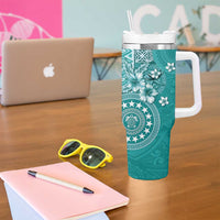Cook Islands Tumbler With Handle Teal Hibiscus And Stars