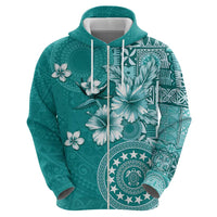 Cook Islands Zip Hoodie Teal Hibiscus And Stars