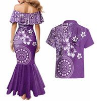 Cook Islands Couples Matching Mermaid Dress and Hawaiian Shirt Purple Hibiscus And Stars