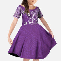 Cook Islands Family Matching Off Shoulder Maxi Dress and Hawaiian Shirt Purple Hibiscus And Stars