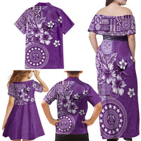Cook Islands Family Matching Off Shoulder Maxi Dress and Hawaiian Shirt Purple Hibiscus And Stars