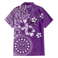 Cook Islands Family Matching Off Shoulder Maxi Dress and Hawaiian Shirt Purple Hibiscus And Stars