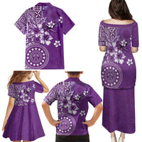 Cook Islands Family Matching Puletasi and Hawaiian Shirt Purple Hibiscus And Stars