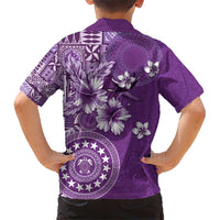 Cook Islands Kid Hawaiian Shirt Purple Hibiscus And Stars LT05 - Polynesian Pride