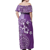 Cook Islands Off Shoulder Maxi Dress Purple Hibiscus And Stars