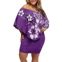 Cook Islands Off Shoulder Short Dress Purple Hibiscus And Stars