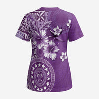 Cook Islands Scrub Top Purple Hibiscus And Stars - Polynesian Pride