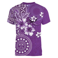 Cook Islands Women V-Neck T-Shirt Purple Hibiscus And Stars LT05 - Polynesian Pride